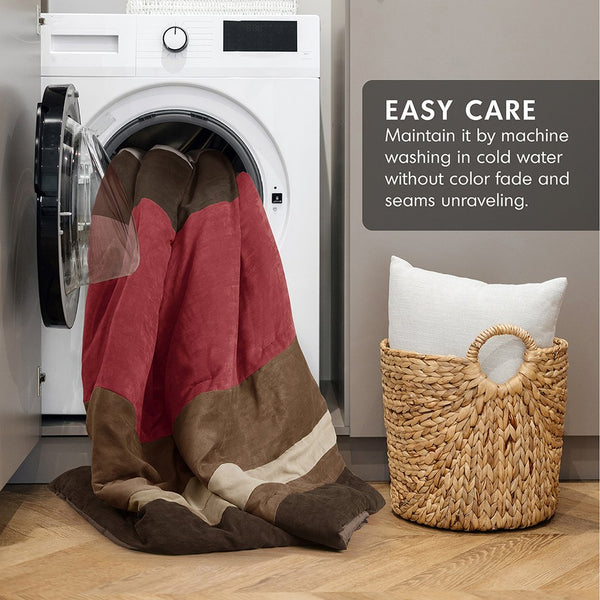 JLA Home Comfort Spaces - Pieced Faux Suede Comforter Set with Transitional Pieced Stripe, Lightweight Warmth & Machine Washable Brick AM10-0290