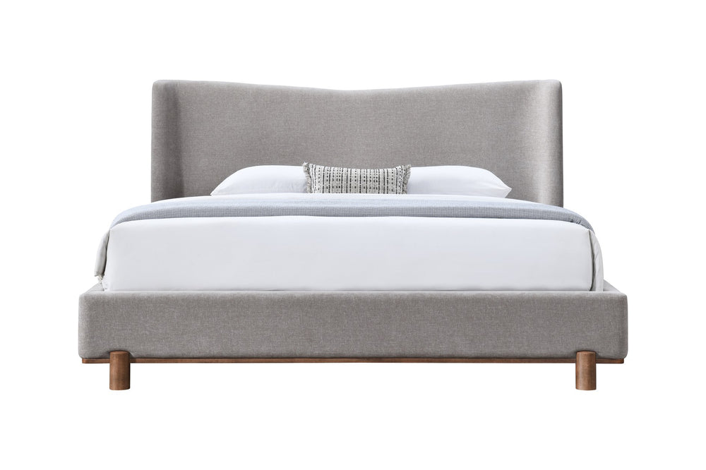 English Elm Melbourne Queen Upholstered Bed Tall Panel Headboard Chenille Fabric Walnut Legs B2756S00030