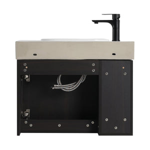 English Elm 26'' Wall-Mounted Bathroom Vanity with Glossy White Ceramic Sink, Soft-Close Door & Waterproof Finish Dark Oak W999P310759