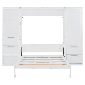 English Elm Queen Murphy Wall Bed with Wardrobe Drawers and Shelves for Studio or Guest Room White LP000865AAK-1