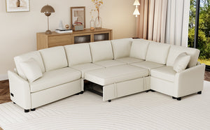 English Elm 124.8"l-shaped Chenille Sleeper Sectional with Usb Charging Corner Living Room Sofa SG001430AAA