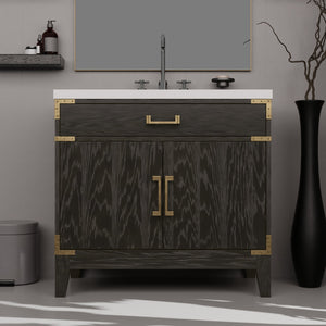 English Elm Black Oak Single Bath Vanity With Cultured Marble Top – Elegant Design, Ample Storage & Soft-Close B2731P260910