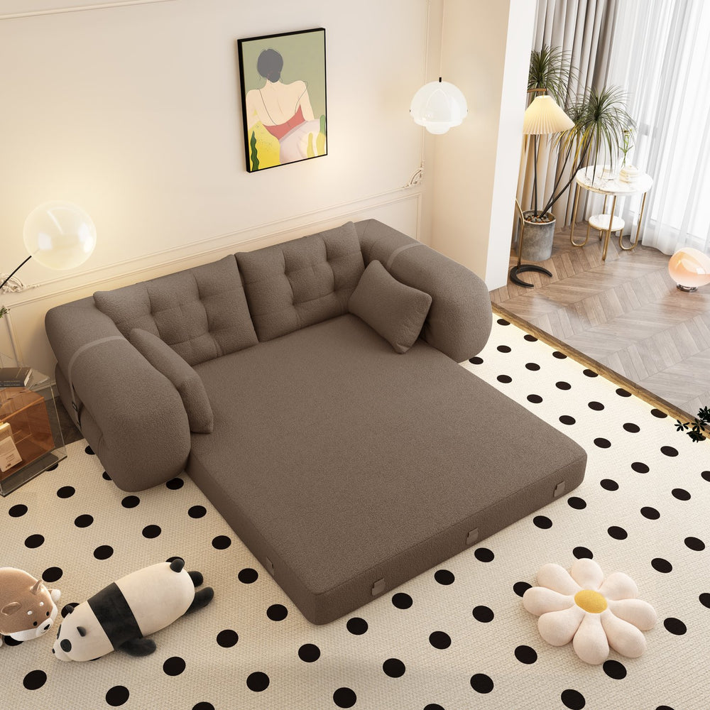 English Elm Human Dog Bed 3-In-1 Foldable Sofa Bed - Multi-Functional Teddy Fabric Lounge, Guest Bed, Brown W1885P387770