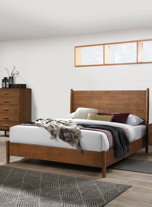 English Elm Walnut Mid-Century Modern 3-Piece Bedroom Set - Elegant Eastern King Bed With 2 Nightstands B2741S00462-GIGA