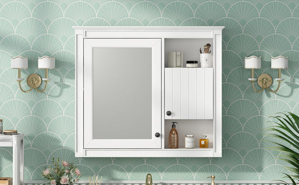 English Elm 32'' Modern Medicine Cabinet with Mirror, Wall-Mounted 3-Shelf Bathroom Storage, White MDF Finish N710P252505K