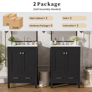 English Elm 48-Inch Modern Bathroom Vanity with Dual Ceramic Sinks, Ample Soft-Close Storage and Stylish Design Black N729P000009B