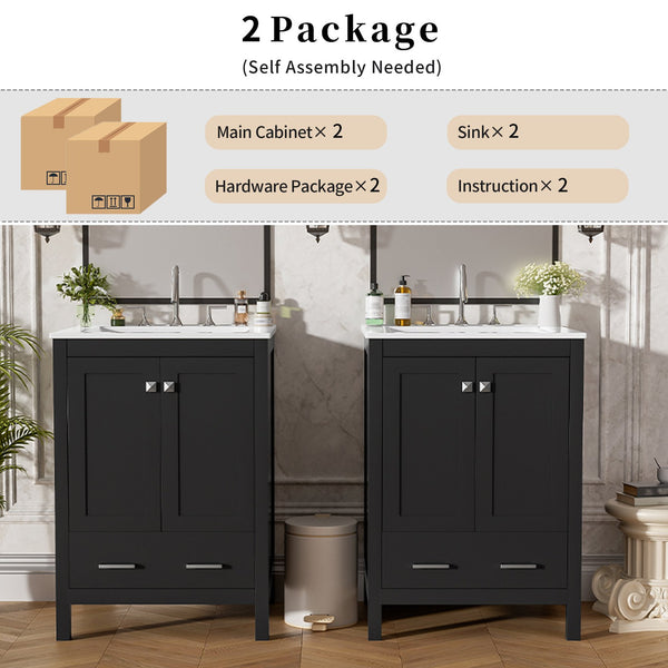 English Elm 48-Inch Modern Bathroom Vanity with Dual Ceramic Sinks, Ample Soft-Close Storage and Stylish Design Black N729P000009B