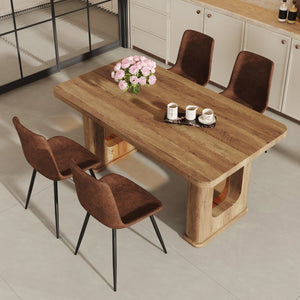 English Elm Table and Chair Set 5 Piece Wood Grain Top with Brown Techno Fabric Dining Seats W1151S04344