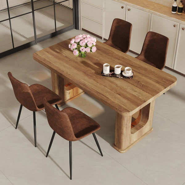 English Elm Table and Chair Set 5 Piece Wood Grain Top with Brown Techno Fabric Dining Seats W1151S04344