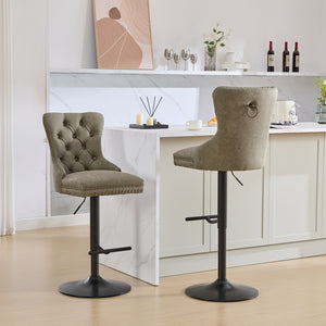 English Elm A&A Furniture Aged Olive Green Swivel Barstools, Adjustable 26"-33" Height, Set Of 2 For Home Bars W1143P195202