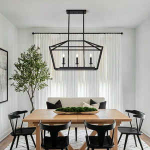 English Elm 3-light Industrial Farmhouse Linear Chandelier Matte Black Metal for Island or Dining W5008P465017