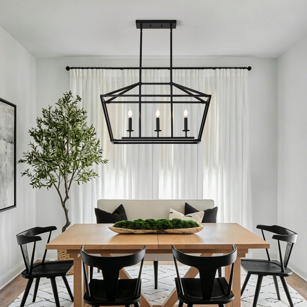 English Elm 3-light Industrial Farmhouse Linear Chandelier Matte Black Metal for Island or Dining W5008P465017