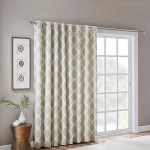 JLA Home SunSmart - Printed Ikat Blackout Panel with Silver Grommets — Thermal Noise-Reducing Fabric for Patio Privacy Taupe SS40-0113