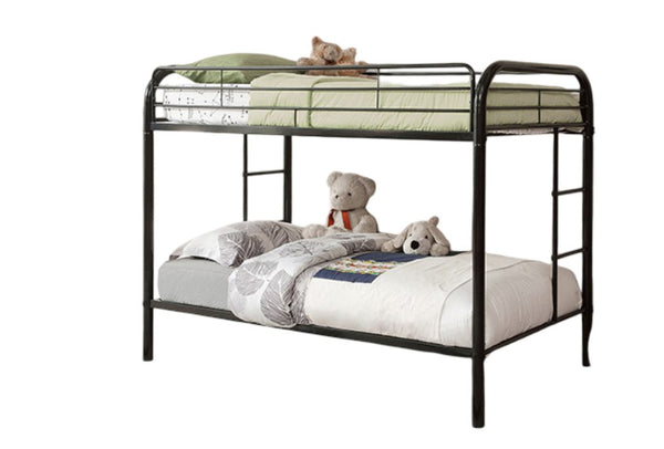 English Elm Contemporary Twin-Over-Twin Bunk Bed with Pull-Out Trundle and Built-In Ladder for Space-Saving Rooms Black 86 L x 21 W x 7 H B2741P353754