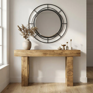 English Elm 63'' Farmhouse Console Table Rustic Wood Grain Sofa for Entryway or Hallway W3204P401255