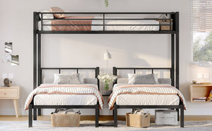 English Elm Twin Metal Triple Bunk Bed With Built-In Shelving, Space-Saving Design For Kids & Guests, Black Finish W1580S00118-GIGA