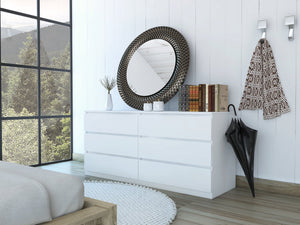 English Elm Seul Six Drawer Double Dresser Superior Top — 60.4" Wide Spacious Surface, Smooth All-Metal Rails, Sleek Design White 36 L x 24 W x 6 H B128S00116