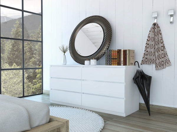 English Elm Seul Six Drawer Double Dresser Superior Top — 60.4" Wide Spacious Surface, Smooth All-Metal Rails, Sleek Design White 36 L x 24 W x 6 H B128S00116