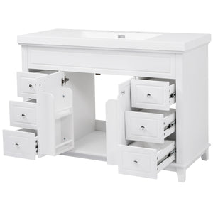 English Elm [video] 48 Inch Freestanding Bathroom Vanity Pine Legs Resin Sink Six Soft Close Drawers N759S351752K