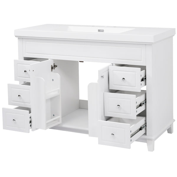English Elm [video] 48 Inch Freestanding Bathroom Vanity Pine Legs Resin Sink Six Soft Close Drawers N759S351752K