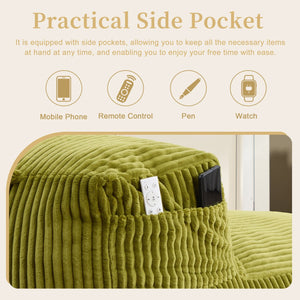 English Elm Big Corduroy Lounger Bean Bag with Ottoman Memory Foam Fill for Living Room Olive W395P435351