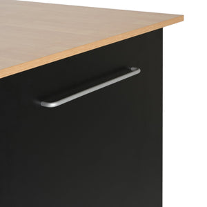 English Elm Mobile Rolling Kitchen Island with 3 Drawers Matte Black Cabinet and Natural Wood Top N779P373196B
