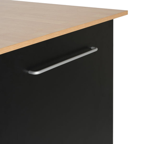 English Elm Mobile Rolling Kitchen Island with 3 Drawers Matte Black Cabinet and Natural Wood Top N779P373196B