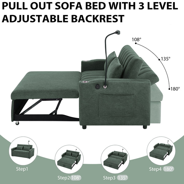 English Elm 55.9" Convertible Sleeper Loveseat with Usb Ports Cup Holders and Swivel Phone Mount N719P400685F