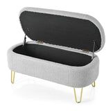 Christopher Knight Home® - Noble House - - Oval Storage Bench For Living Room Bedroom End Of Bed, Upholstered Storage Ottoman Entryway Bench With Metal Legs,Grey