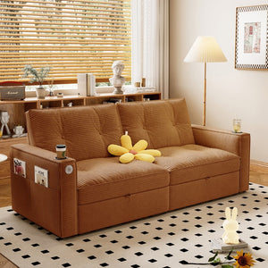English Elm W3820s00010 Corduroy Sleeper Sofa Pull Out Guest Bed for Studio Apartments and Small Spaces Orange W3820S00030