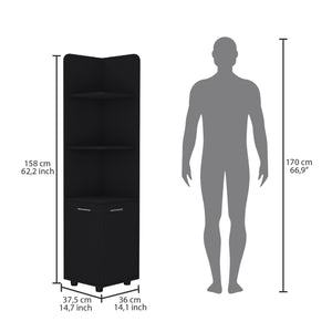 English Elm Malibu 62" Tall Corner Linen Cabinet Black Particle Board with Double Doors, 4 Shelves, Modern Legs B070P210744