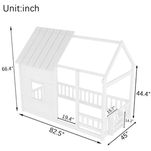 English Elm Twin House Frame Floor Bed Pinewood Build with Led Roofline Kids Bedroom White W697P435880