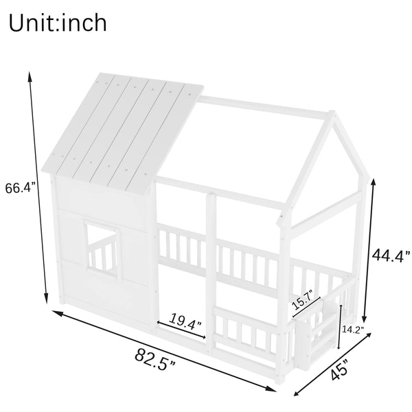 English Elm Twin House Frame Floor Bed Pinewood Build with Led Roofline Kids Bedroom White W697P435880