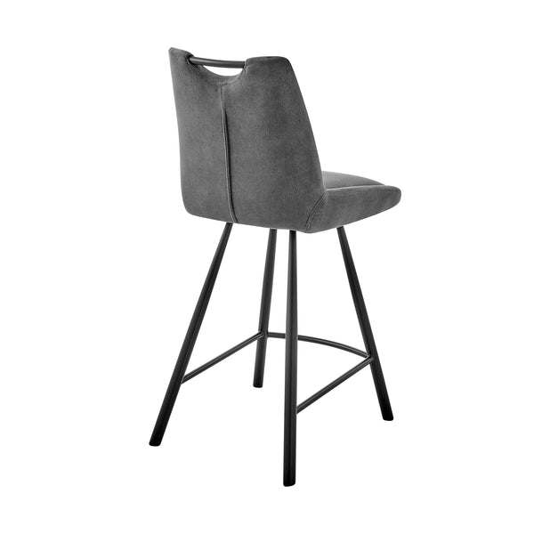 English Elm Tavelle Faux Leather 30" Bar Stool with Brushed Stainless Frame — Modern, Durable, Easy Assembly Charcoal B2736P268582