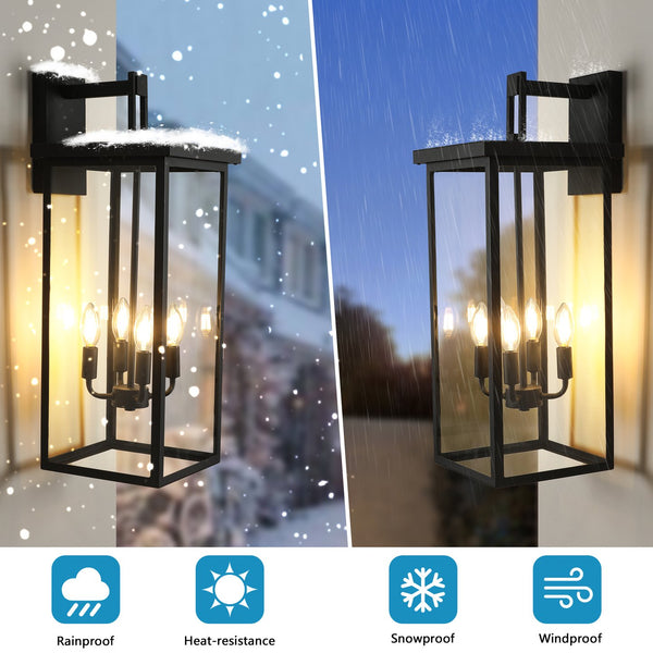 English Elm 26"(H) Modern Outdoor Wall Lantern Black Metal Frame Clear Glass 4 E12 Sockets Weatherproof Porch Light W2312P374780