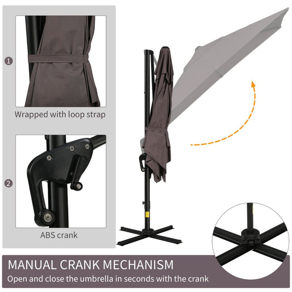 English Elm Outsunny 8Ft Cantilever Patio Umbrella With 360° Rotation, Adjustable Tilt, And Durable Design W2225P174152-GIGA