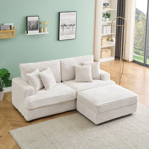 English Elm 88.58 Inch White Corduroy Sofa – Plush Comfort, Stylish Design & Practical Storage For Living Spaces W3356S00011
