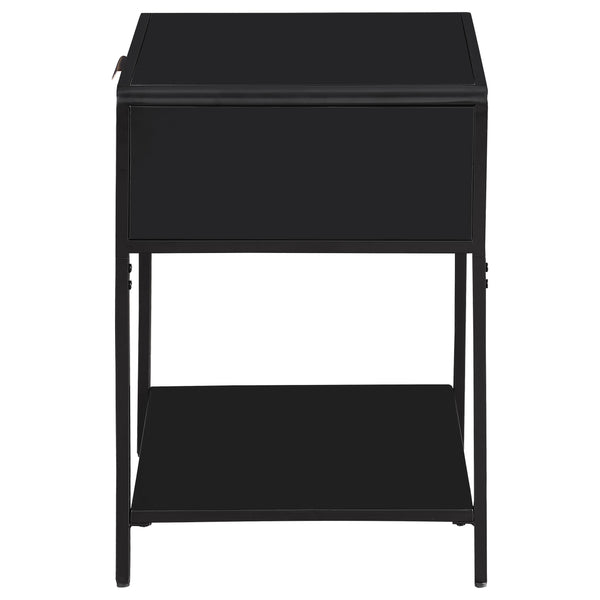 English Elm Duncan Black 1-Drawer Metal Bedside Table with Radio Weave Cane Front, Laminate Top, Modern Charm B062P299871
