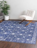 Unique Loom Timeless Florence Machine Made Border Rug Navy Blue, Ivory 7' 6" x 7' 7"