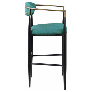 English Elm Renfroe Mid-Century Fabric Upholstered Bar Stool Set of 2 with Padded Back, Footrest and Black Base Green B062P299975