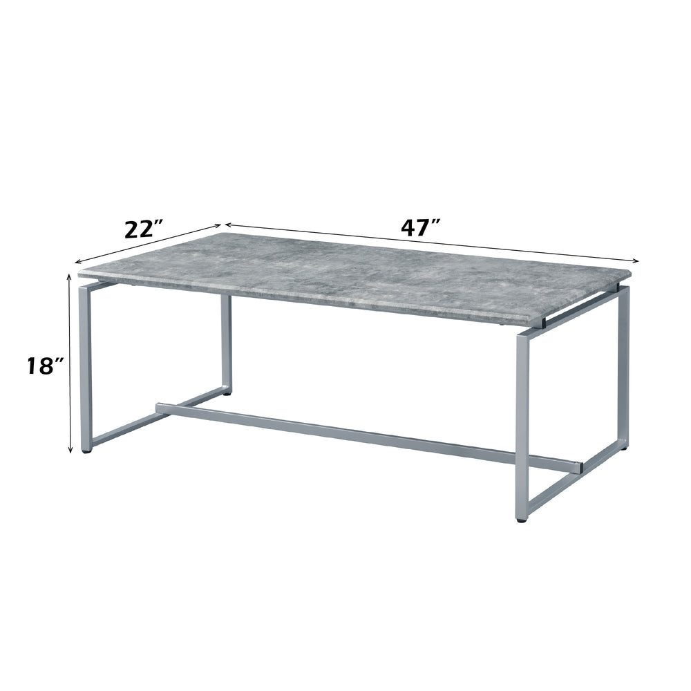 English Elm Jurgen Industrial 3PC Faux Concrete Top Coffee & End Table Set with Silver Metal Sled Base, 47" B2726P407629