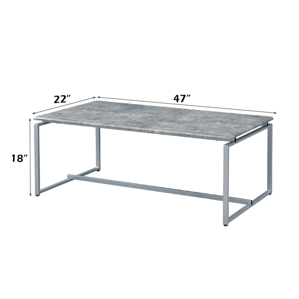 English Elm Jurgen Industrial 3PC Faux Concrete Top Coffee & End Table Set with Silver Metal Sled Base, 47" B2726P407629