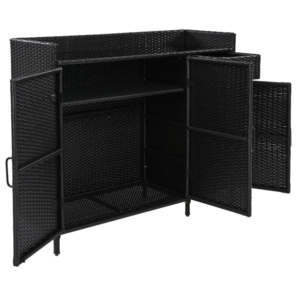 English Elm K&k Outdoor Wicker Bar Cabinet with Tempered Glass Top Adjustable Shelving and Drawer Black Brown N707P233745B