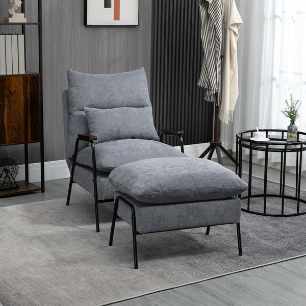 English Elm HOMCOM Reclining Accent Chair with Ottoman, Adjustable 95–155° Back, Plush Padded Seat, Steel Frame W2225P229183