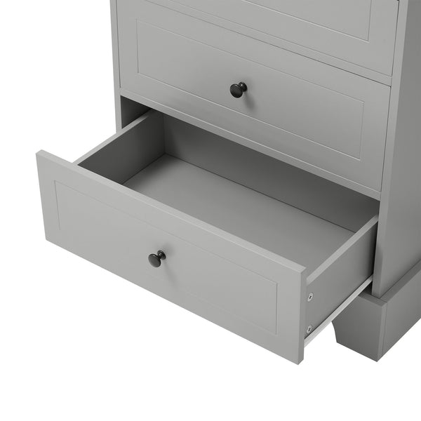 English Elm Storage Cabinet with 2 Doors and 4 Drawers, Slim MDF Organizer with Adjustable Shelf, Anti-Tip Safety Grey WF302825AAE