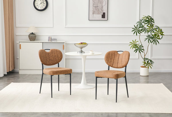 English Elm Dark Oil Waxed Faux Leather Dining Chair Set with Diamond Tufted High Back Metal Legs W3493P449264