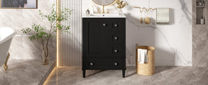 English Elm 24-inch Matte Bathroom Vanity Rubberwood Cabinet with Ceramic Sink and Soft-close Drawers Black N729P377516B