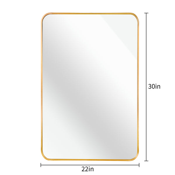English Elm 22x30 Rectangular Wall Mirror with Brushed Metal Frame, 4mm HD Shatterproof Glass, Easy Install Elegance Gold W2203P302142