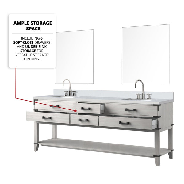English Elm White Oak Double Bath Vanity 84" With Cultured Marble Top, Chrome Faucet, & Two 36" Mirrors Included B2731S01919-GIGA