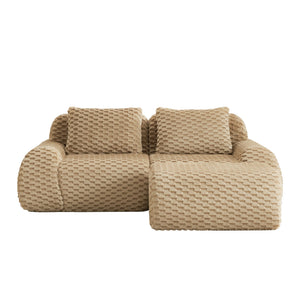 English Elm 82" Modular L-shaped Sectional Sofa Flannelette Upholstered with Movable Ottoman Living Room Light Camel W714S01510